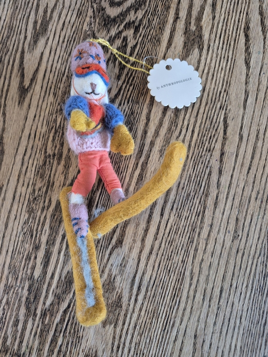 Anthropologie Other - Anthropologie Colorful Felt Skiing Bunny Ornament with Mustard Skis